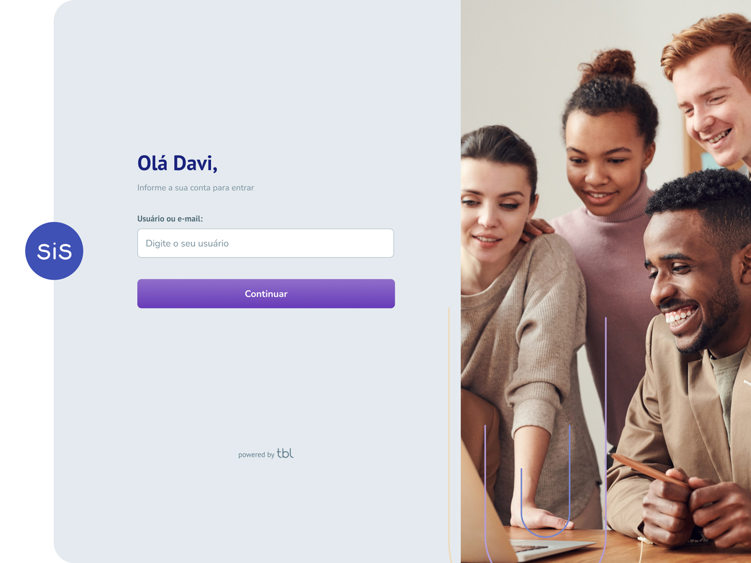 SiS Manager login screen · redesigned · pared back to the minimum the customer needs to authenticate.