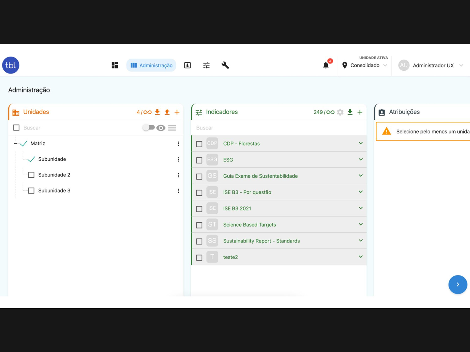 SiS Manager indicator management · pre-redesign · flat list of every indicator, no contextual grouping.