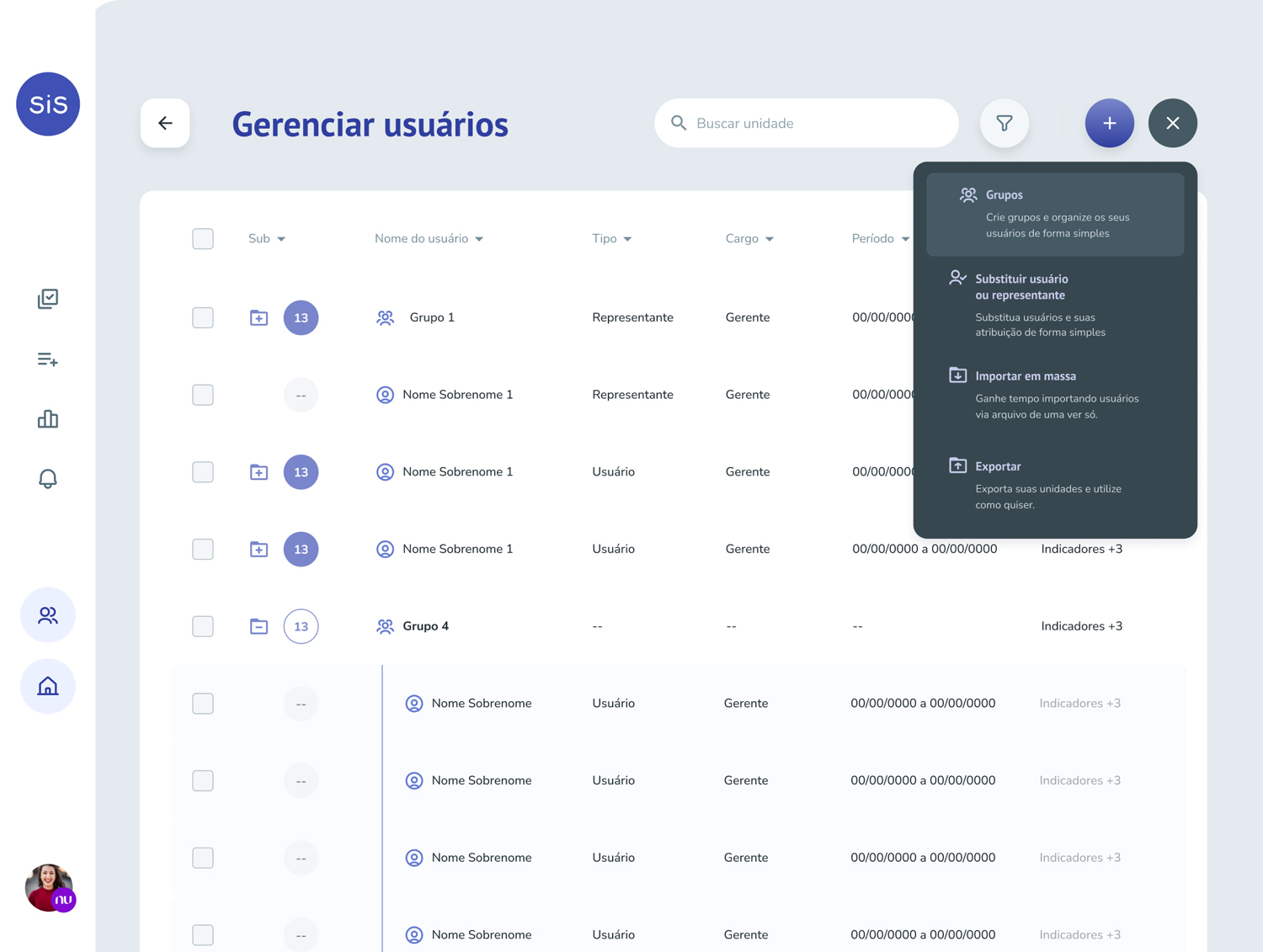 Contextual shortcuts in the redesigned SiS Manager · mass emails, factor library, and indicator templates surfaced inline within the customer's journey instead of buried in menus.