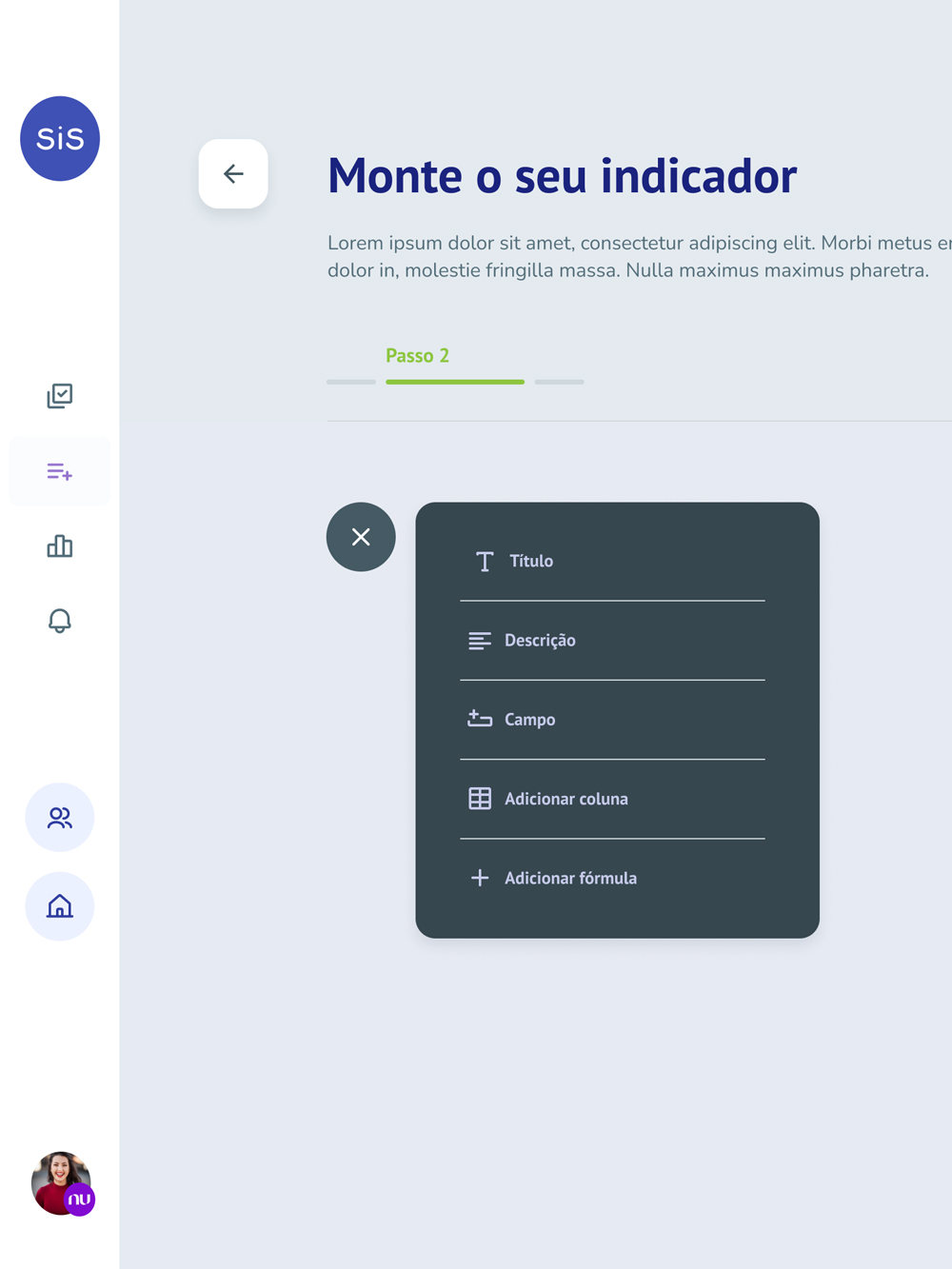 SiS Manager indicator templates · second variant: configured module auto-populated with the customer's data.