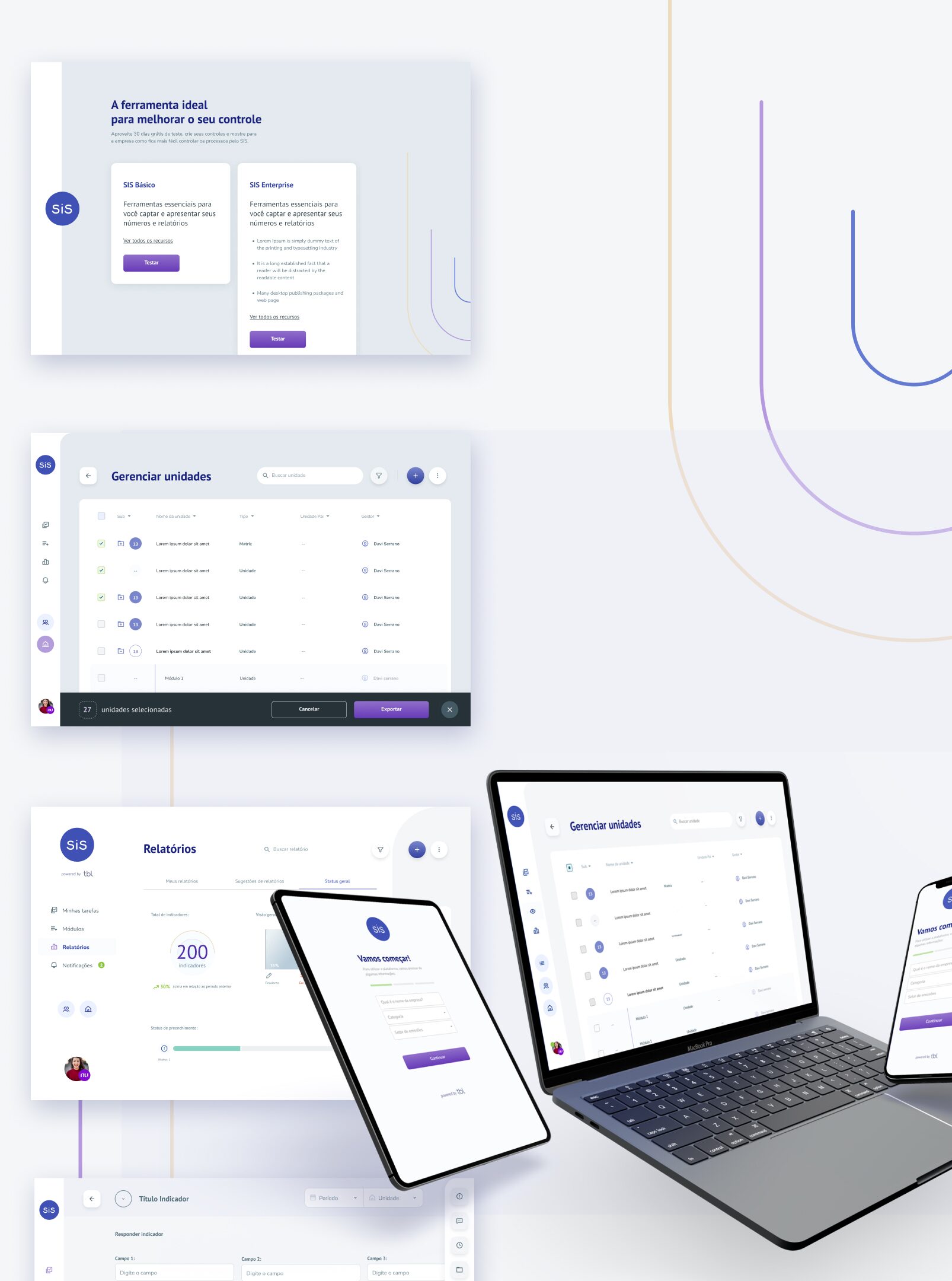 SiS Manager · the redesigned product, hero shot. Refreshed visual system, journey-based platform, modular indicators.