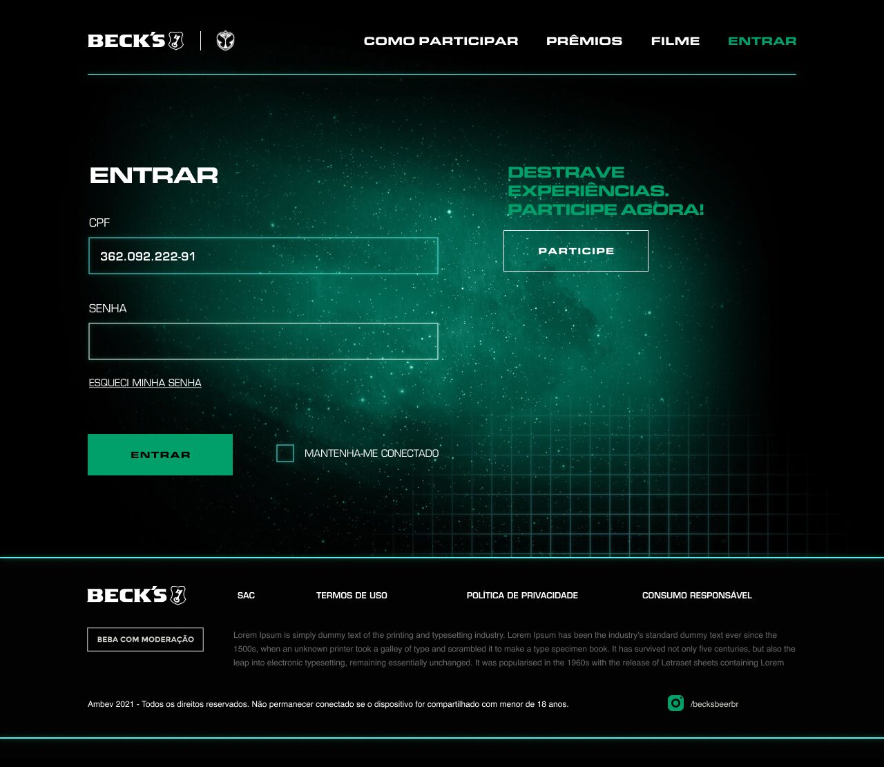 Beck's Village login screen.