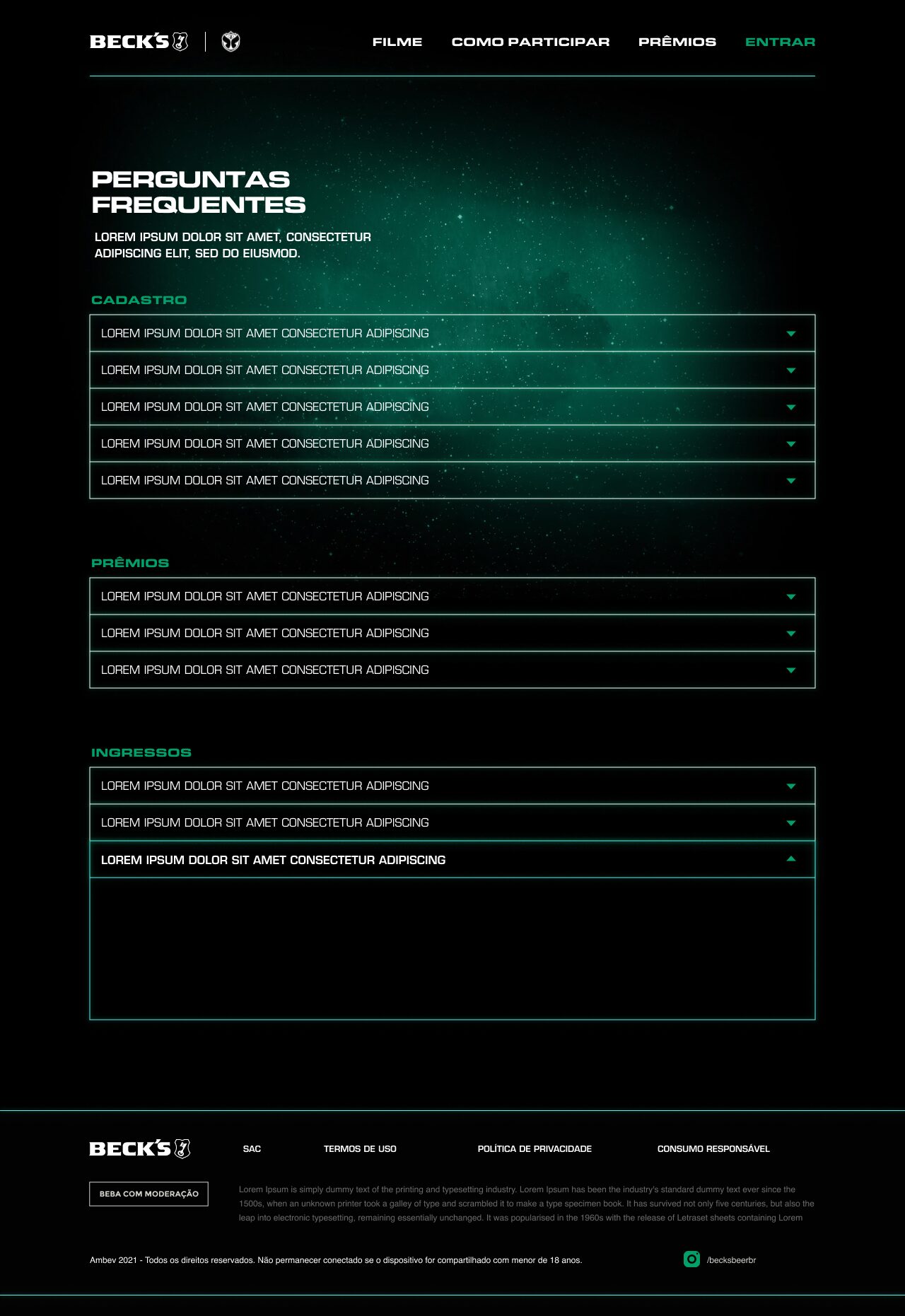 Beck's Village FAQ screen.