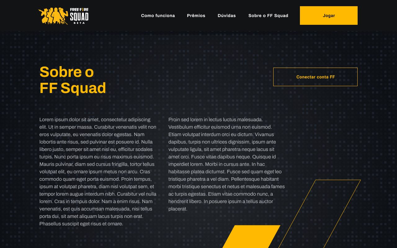 The 'Sobre o FF Squad' page explaining how the fantasy platform works.