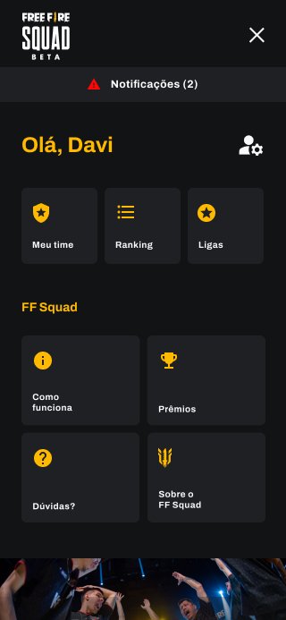 FF Squad on mobile: the navigation menu.