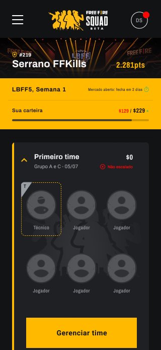 FF Squad on mobile: the squad screen before selection, empty slots waiting for players.