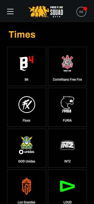 FF Squad on mobile: the teams list.